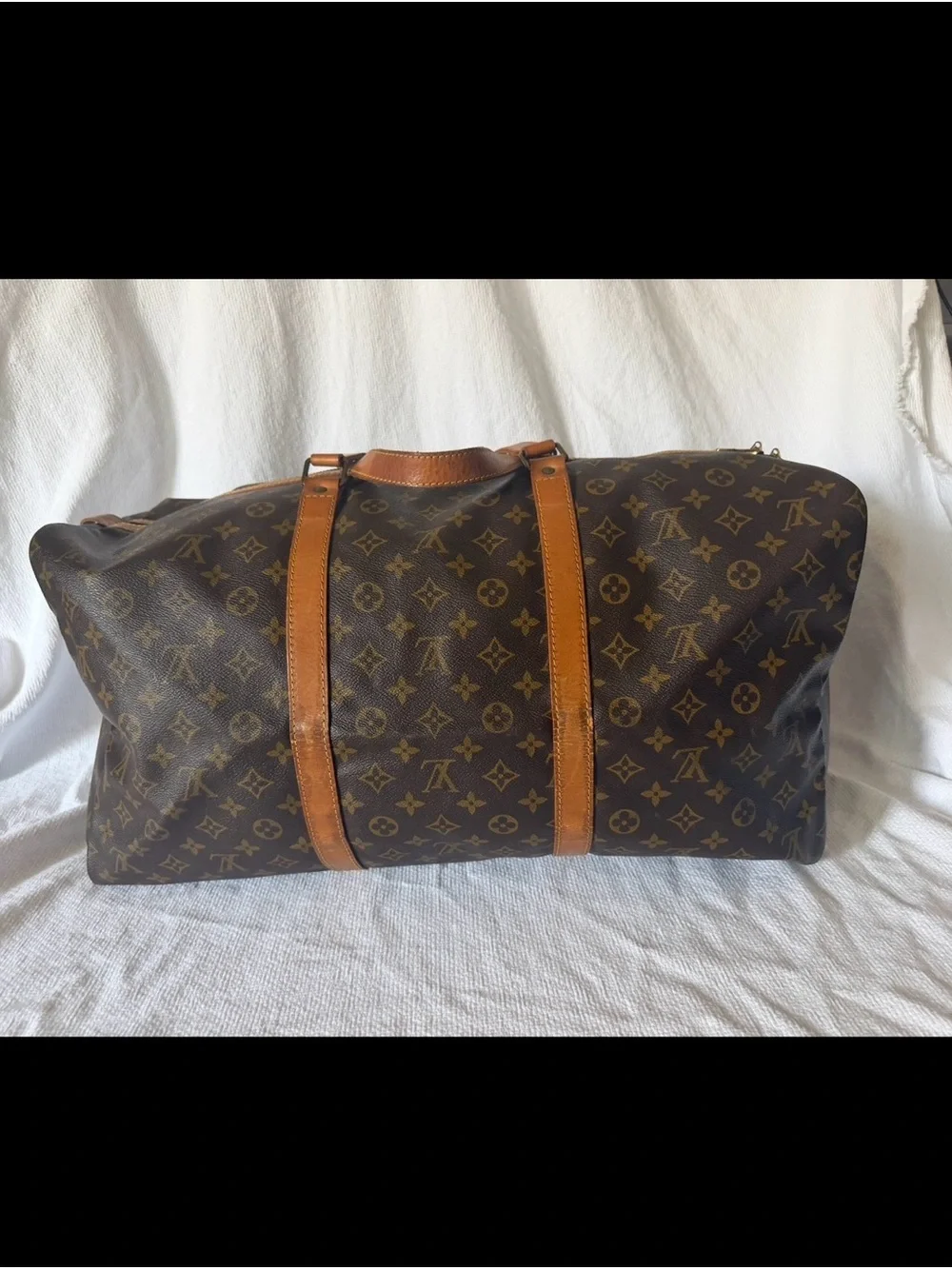 Louis Vuitton Brown Monogram Sac Souple 55 Weekend Travel Bag Tan Leather Trim